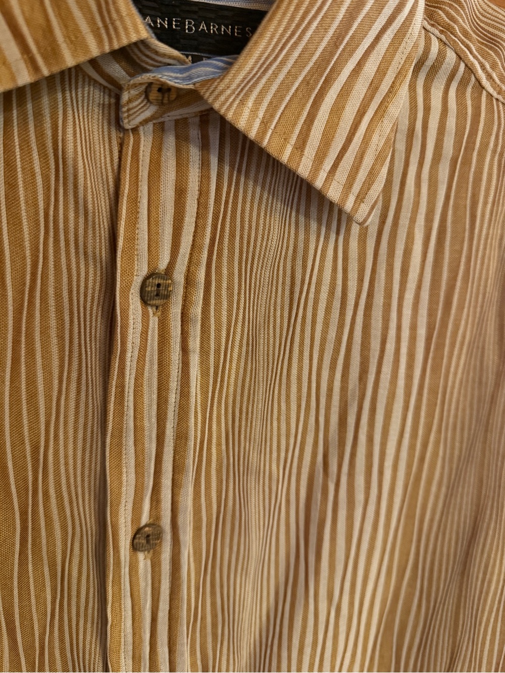 Jhane Barnes Vertical Stripe Long Sleeve Button-Up Shirt with Blue Accents